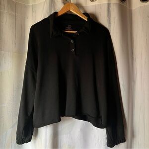 Secret Treasures Black Long Sleeve Collared Long Sleeve Cropped Top